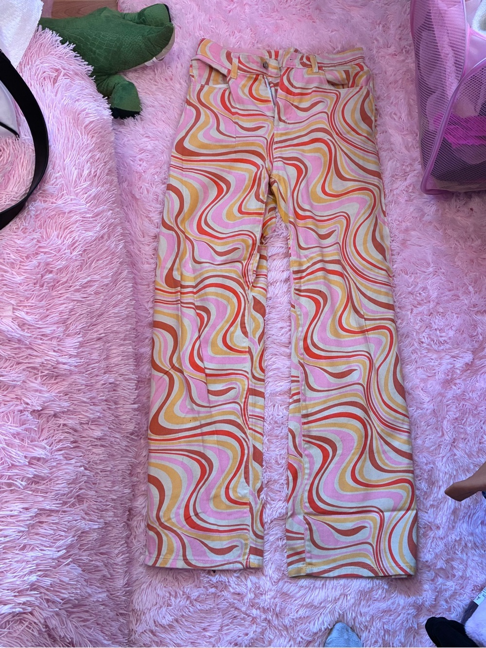 Hippy Swirl Print Stretch Pants - Pink & Yellow